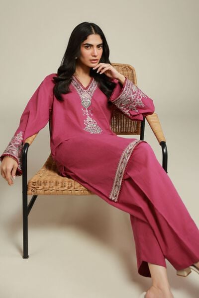 Embroidered | Cambric | Magenta Tailored 2-Piece | AED 200.00