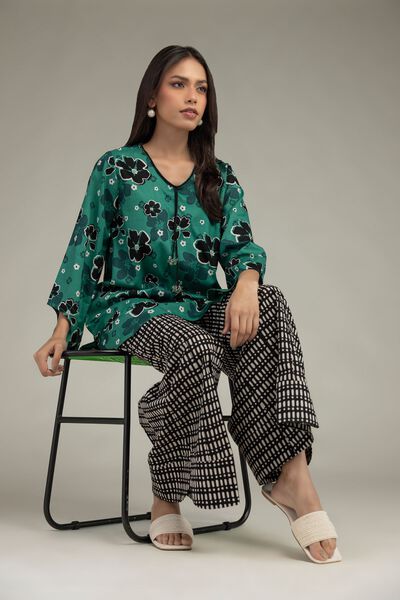 Printed | Cambric | Floral Green Kurta | AED 150.00