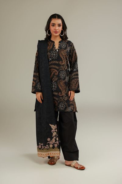 Embroidered | Cotton Dobby | Embroidered Black Shalwar | AED 80.00