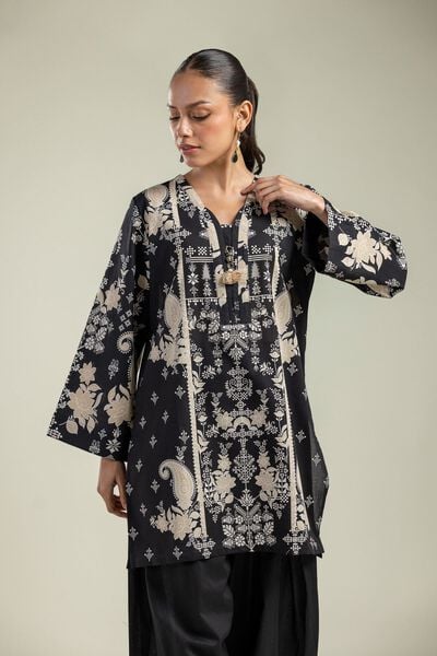 Printed | Cambric | Floral Black Kurta | AED 100.00