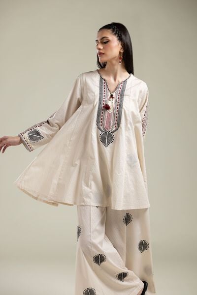 Embroidered |Cotton Dobby | Short White Kurta | AED 150.00