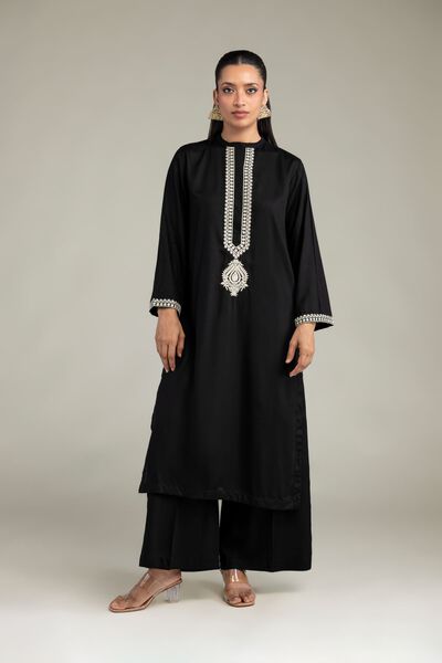 Dyed | Raw Silk | Solid Black Pants | AED 130.00