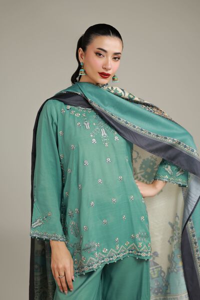 Embroidered | Raw Silk | Floral Drawstring Kurta | AED 125.00