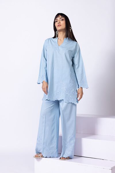 Embroidered | Crosshatch Poplin | Pants | AED 80.00