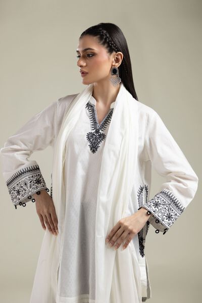 Embroidered |Cotton Dobby | White Cotton Kurta | AED 130.00