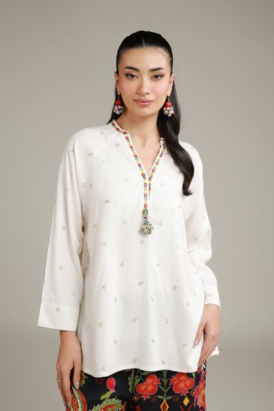 Embroidered | Viscose Crepe | Viscose V-Neck Tunic | AED 75.00