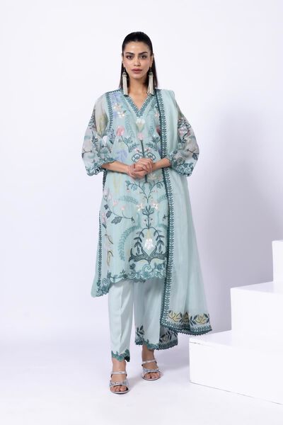 Embroidered | Crosshatch Raw Silk | Pants | AED 30.00
