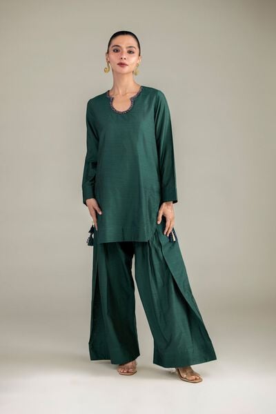 Dyed | Textured Raw Silk | Solid Green Shalwar | AED 130.00