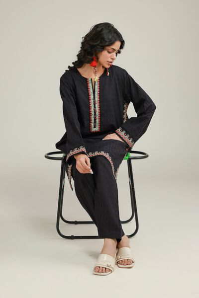 Embroidered | Dobby | Black Tailored Set | AED 200.00