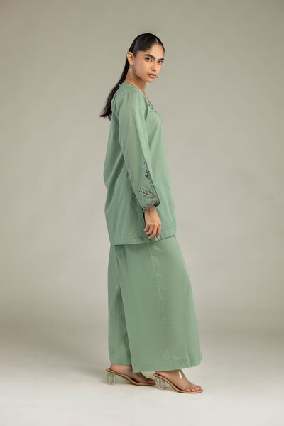 Embroidered | Cambric | Green Solid Pants | AED 130.00
