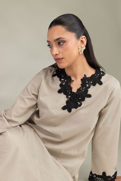Embroidered | Cambric | Beige Cambric Kurta | AED 200.00