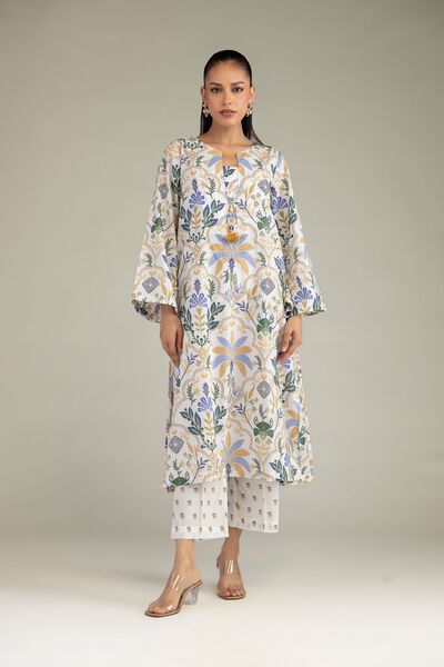 Printed | Cambric | Floral White Pants | AED 130.00