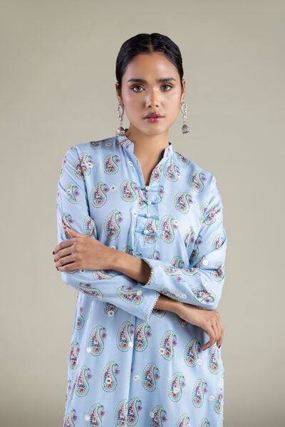 Embroidered | Viscose | Paisley Band Collar Kurta | AED 130.00