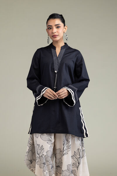 Embroidered | Cotton Dobby | Black Cotton Kurta | AED 65.00