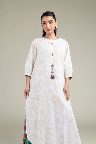 Printed | Cotton Dobby | White Longline Kurta | AED 100.00