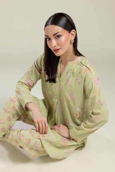Printed | Cotton Viscose | Floral V-Neck Kurta | AED 150.00