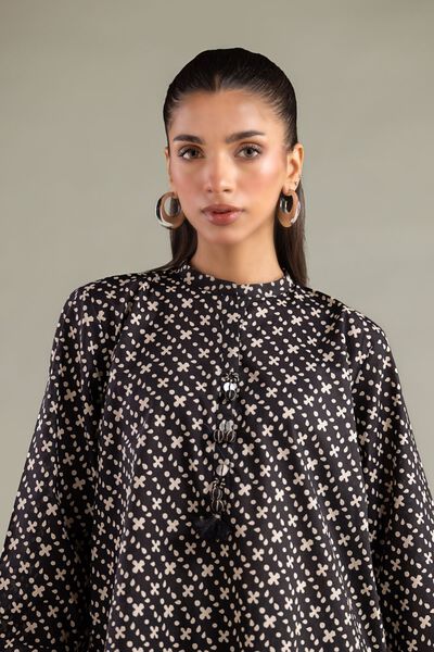 Printed | Cambric | Geometric Band Collar Kurta | AED 100.00