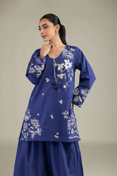 Embroidered | Cotton Dobby | Cotton Navy Kurta | AED 200.00