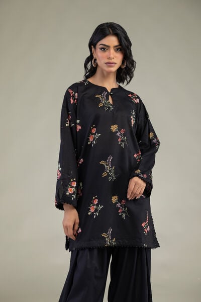 Embroidered | Cambric | Black Floral Kurta | AED 100.00