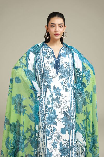 Embroidered | Satin | Floral Printed Suit | AED 300.00