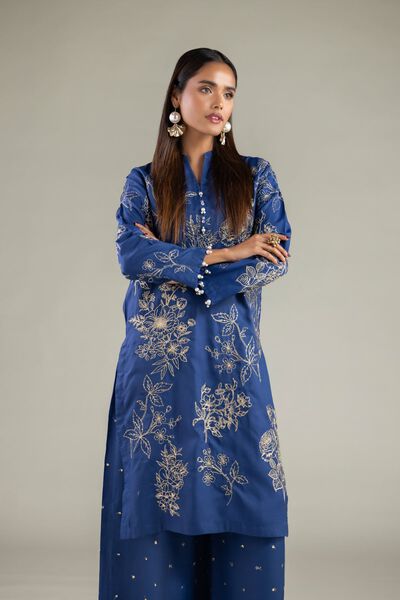 Embroidered | Raw Silk | Floral Longline Kurta | AED 120.00