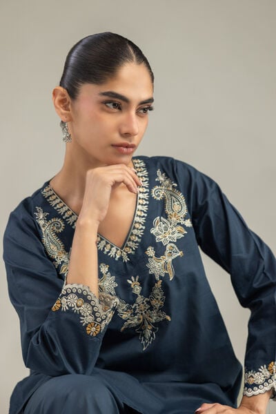 Embroidered | Cambric | Short Navy Kurta | AED 180.00