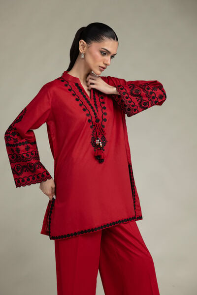 Embroidered | Cambric | Red Cambric Kurta | AED 230.00