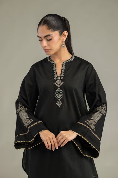 Embroidered | Cambric | V-Neck Black Kurta | AED 180.00