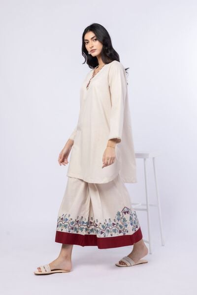 Embroidered | Crosshatch Poplin | Pants | AED 120.00