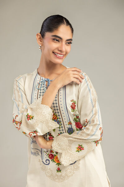 Embroidered | Raw Silk | Silk Floral Kurta | AED 200.00