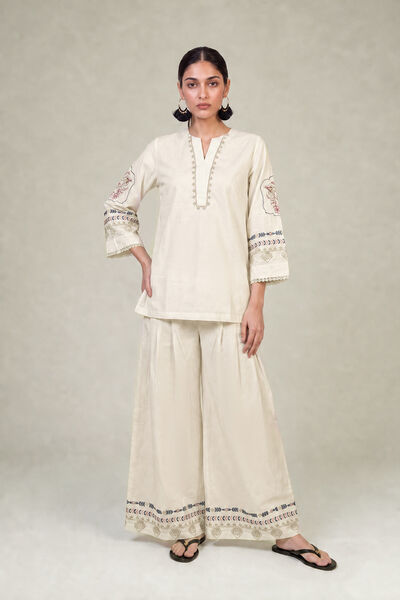 Embroidered | Cambric | Floral Cambric Pants | AED 200.00