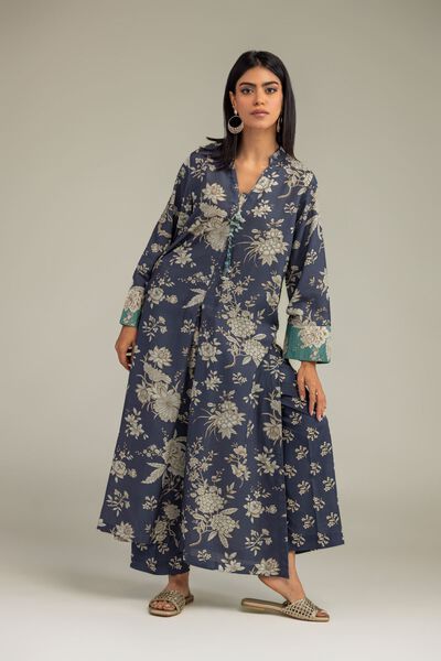 Printed | Raw Silk | Floral Navy Pants | AED 150.00
