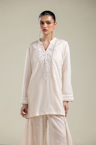 Embroidered | Textured Weave | Short V-Neck Kurta | AED 180.00