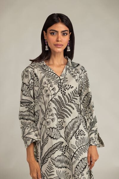 Printed | Textured Cotton | V-Neck Longline Kurta | AED 35.00