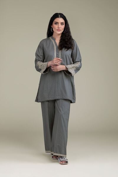Embroidered | Cotton Dobby | Solid Cotton Pants | AED 80.00