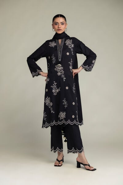 Embroidered | Cambric | Black Cambric Pants | AED 130.00