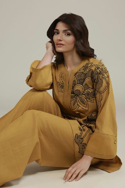 Embroidered | Heavy Textured Cotton | Floral Threadwork Kurta | AED 120.00