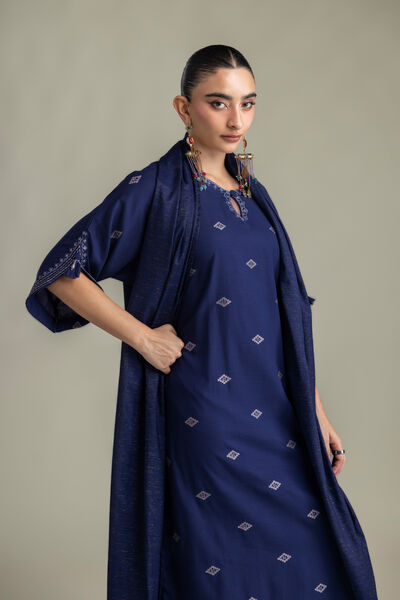 Embroidered | Raw Silk | Navy Longline Kurta | AED 250.00