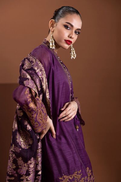 3 Piece Polyester Organza Suit, PURPLE, hi-res