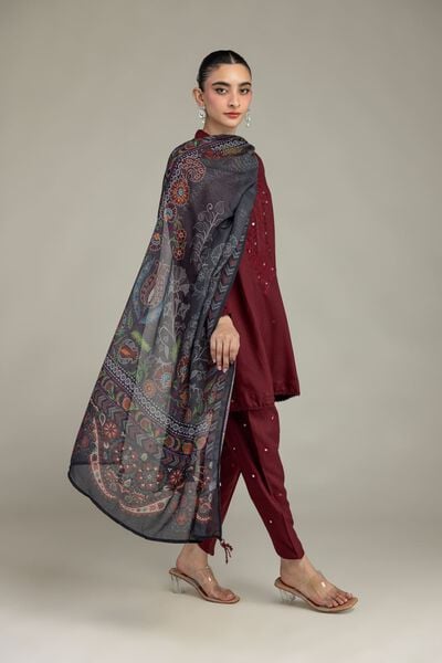 Embroidered | Raw Silk | Maroon Silk Shalwar | AED 39.00