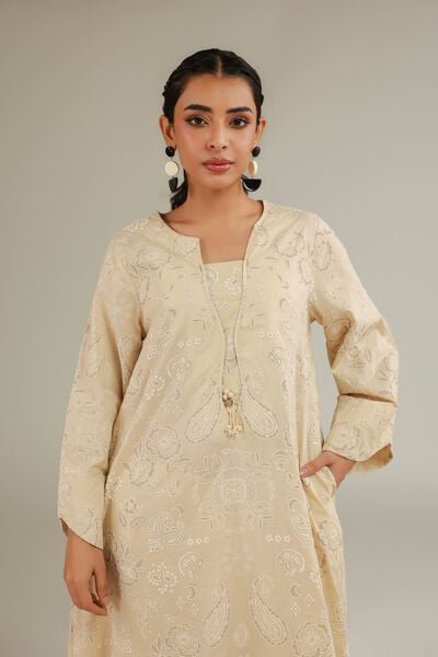 Cambric | Embroidered Beige Kurta | AED 130.00