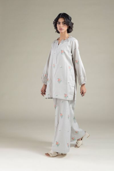 Embroidered | Textured Cotton | Pants | AED 80.00