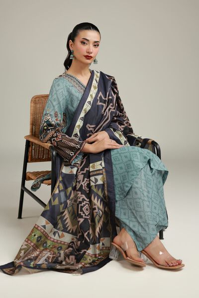 Embroidered | Polyester Silk | Navy Geometric Dupatta | AED 50.00