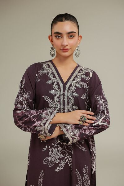 Embroidered | Raw Silk | Floral Longline Kurta | AED 60.00