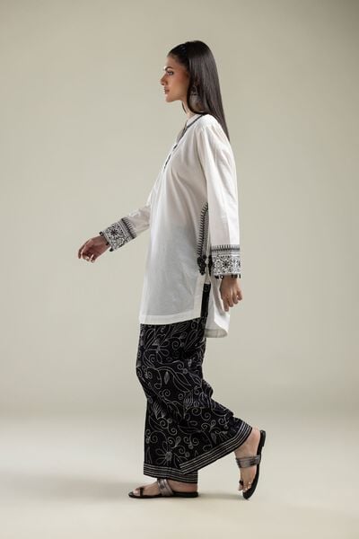 Embroidered |Cotton Dobby | Floral Black Pants | AED 100.00