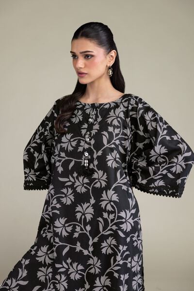 Printed | Cotton Viscose | Black Floral Kurta | AED 150.00