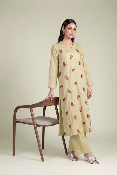 Embroidered | Cambric | Beige Cambric Kurta | AED 180.00