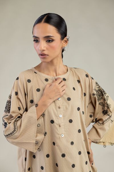 Embroidered | Cotton Dobby | Beige Cotton Kurta | AED 230.00