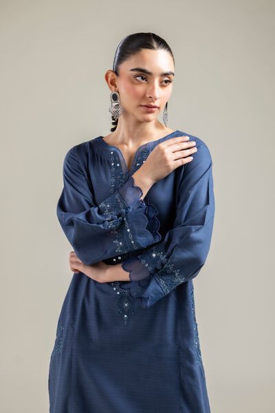 Embroidered |Cotton Dobby | Long Navy Kurta | AED 150.00