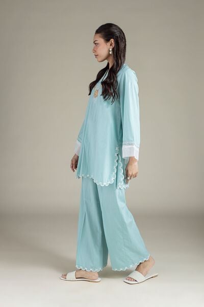 Embroidered | Textured Cambric | Relaxed Laced Pants | AED 80.00